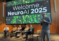 AMATH PhD alum Natasha (Alex) Cayco Gajic (now Asst. Prof., ENS Paris), AMATH Affiliate/Adjunct Faculty Stefan Mihalas and Adrienne Fairhall, and colleagues on the main stage at NeuroAI 2025. 1